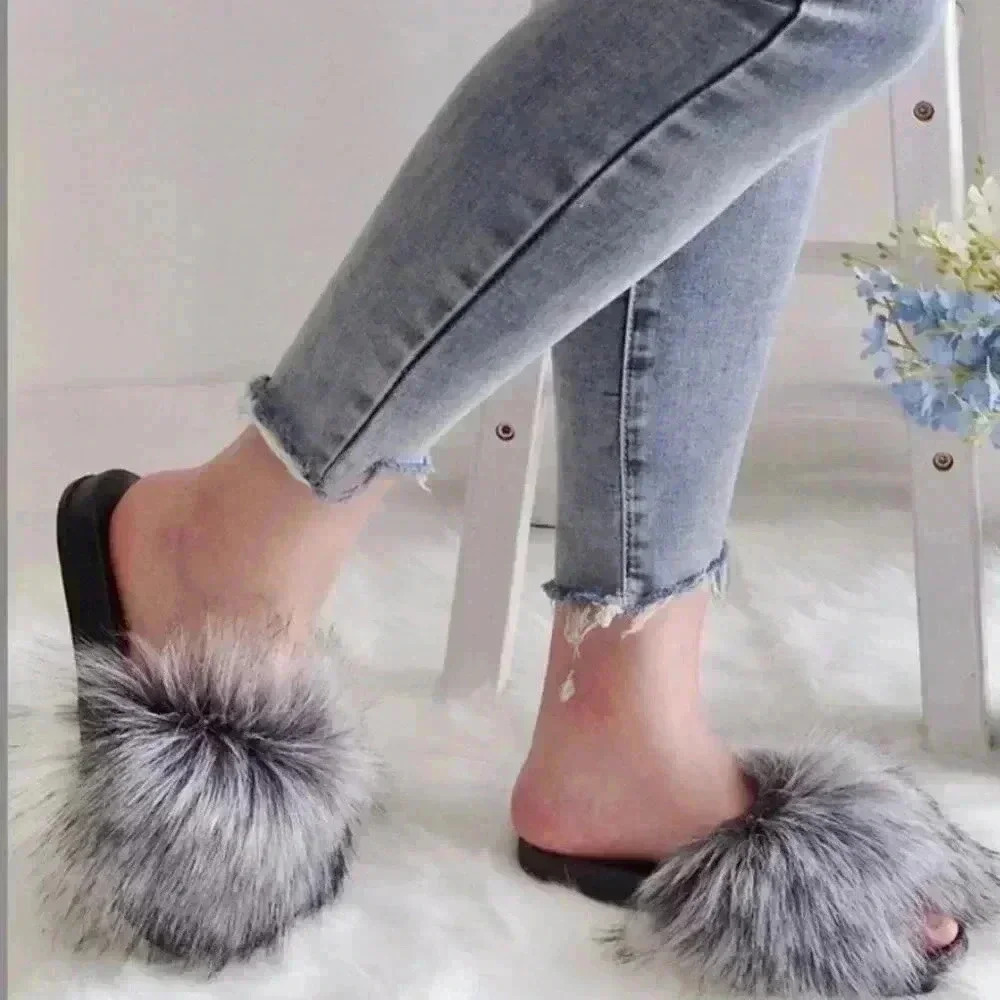 NEW Super cute Faux Fur Slides - Cozy Gray! - Picture 4 of 7